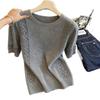 New Plus Size Retro Round Neck Short Sleeve Knit Top – Stylish & Slimming Women's Summer Fashion