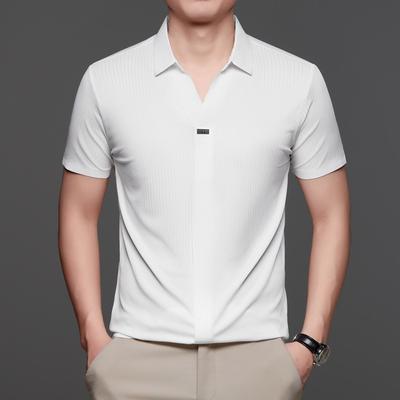 Premium Thin Short Sleeve V-Neck Casual Breathable Skin-Friendly Business Loose Polo Shirt Men'S Clothing