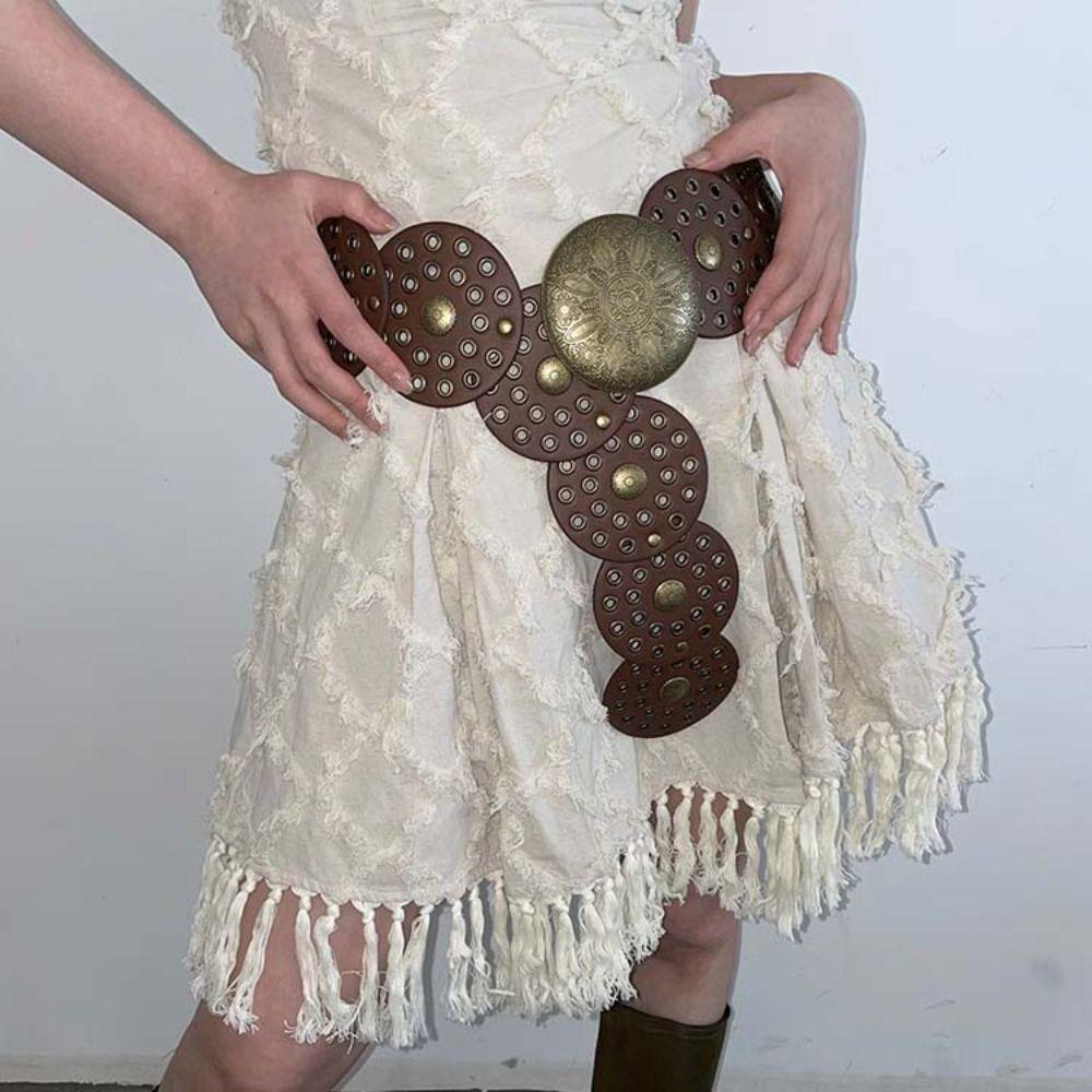 Baroque Style Round Buckle Belts Metal Metal Buckle Belts Vintage Hollow Belts  Women