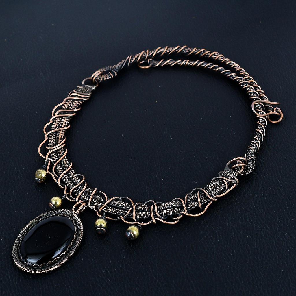 Black Onyx Necklace, Gemstone 999 Copper Wire Wrapped Necklace, Handmade Jewelry, Birthday And Anniversary Gift For Her