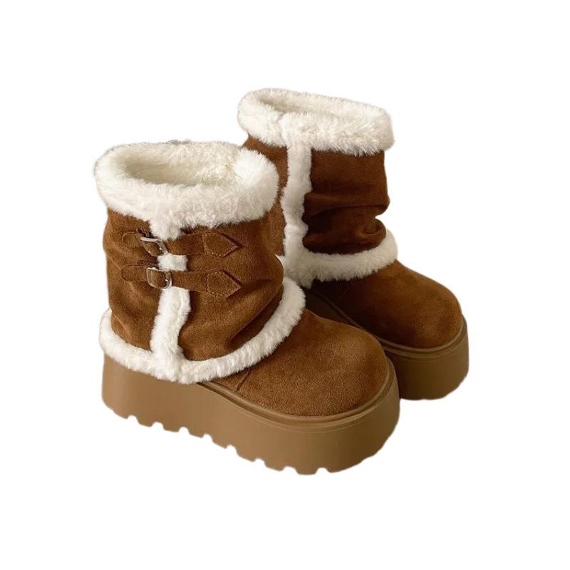 Retro thick-soled heightening snow boots winter new casual piled thickened warm wool cotton shoes