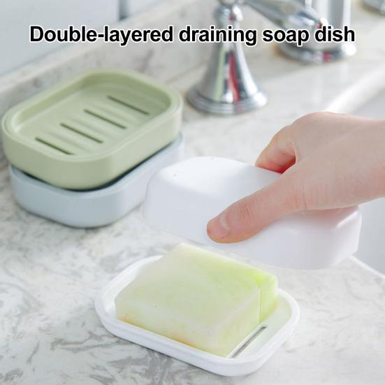 Soap Dish with Drainage Layer Shampoo Bar Holder with Lid Soap Tray Keeps Soap Dry