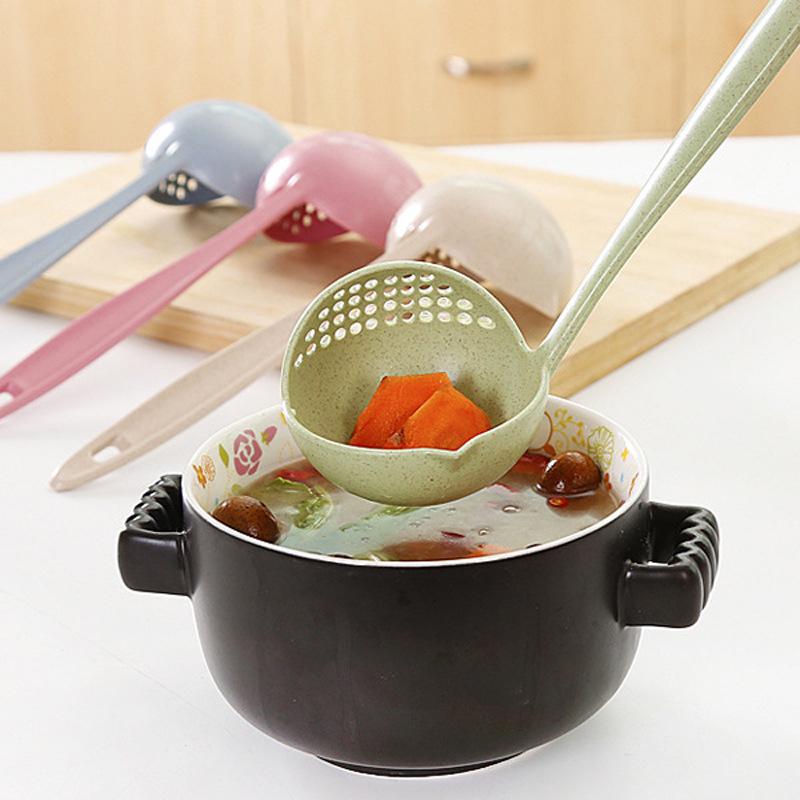 

2 In 1 Daily Useful Cooking Tools,Wheat Fiber Plastic Long Handle for Soups Hot Pot Oil Cooking 1Pcs