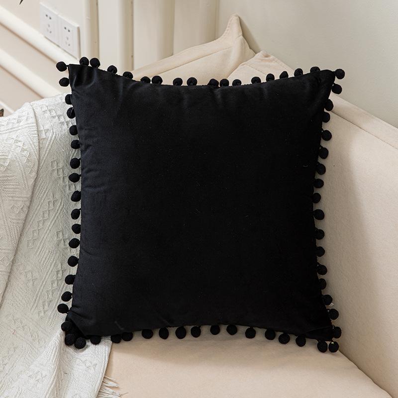 Solid Color Fur Ball Pillow Cover, Velvet Cushion Cover, Sofa Bed Pillow Cover, Nordic Home Chair