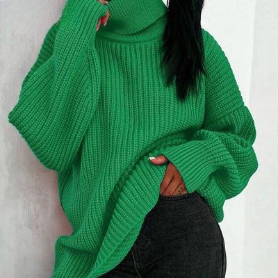 Women's Fashion Casual Solid Color Print Autumn Winter Plus Size Long Sleeve High Neck Loose Thick Sweaters