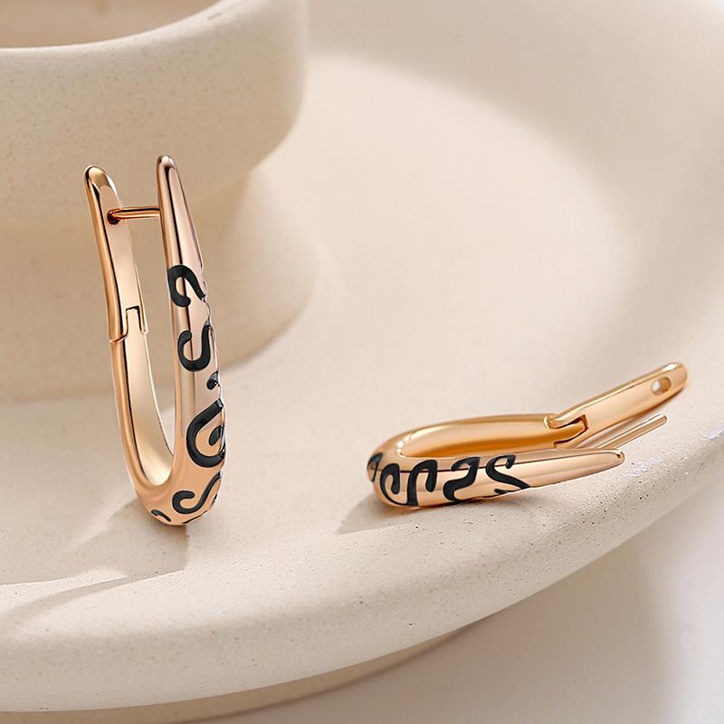 Kinel Black Enamel Dangle Earrings For Women Luxury Wedding Fine Jewelry