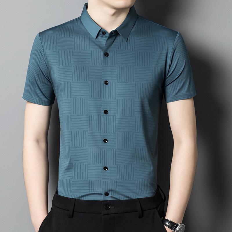 

Мужская летняя рубашка с коротким рукавом, тонкая, деловая, повседневная, для папы, кардиган больших размеров с дышащими лацканами и коротким рукавом для людей среднего и пожилого возраста 4XL
