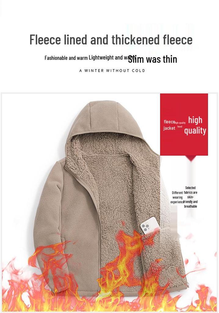 Women's Double-Sided Fleece Sherpa Hooded Windproof Velvet Jacket for Autumn and Winter