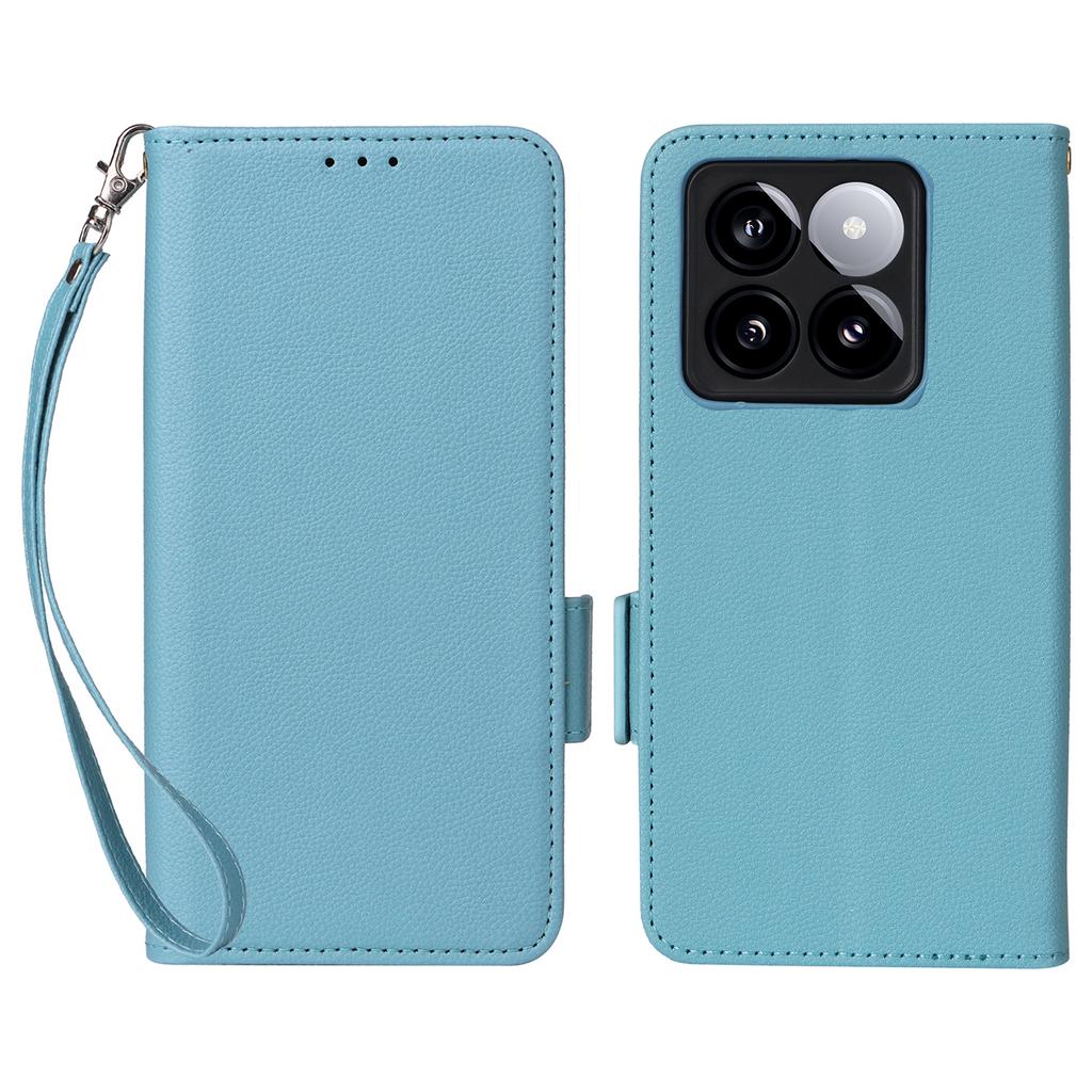 For Xiaomi 14T Case with Wrist Strap Litchi Texture PU Leather Wallet Phone Cover