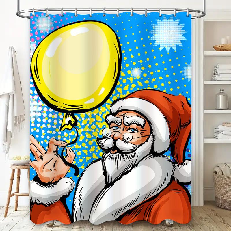 Tu Santa Claus Shower Curtain Christmas Bathroom Decor Holiday Festive Xmas Pattern Waterproof Home Decor Vintage Style Wall Art