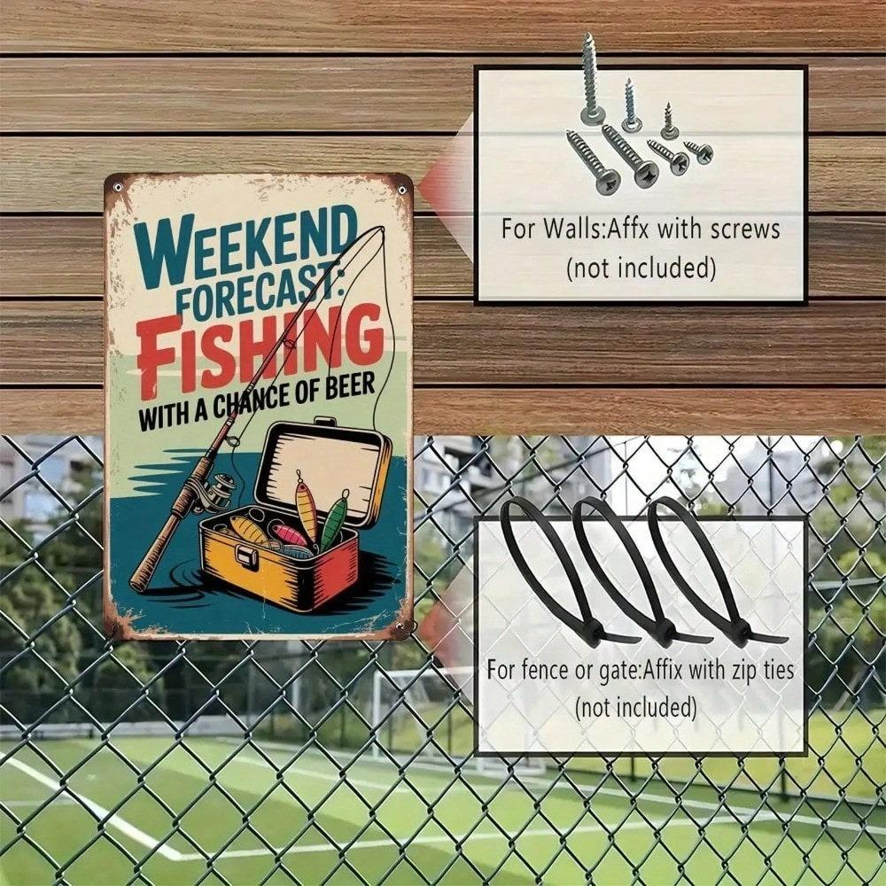 Vintage Fishing Beer Tin Sign 8x12 Inch Metal Wall Art Rustic Pub Garage Decor
