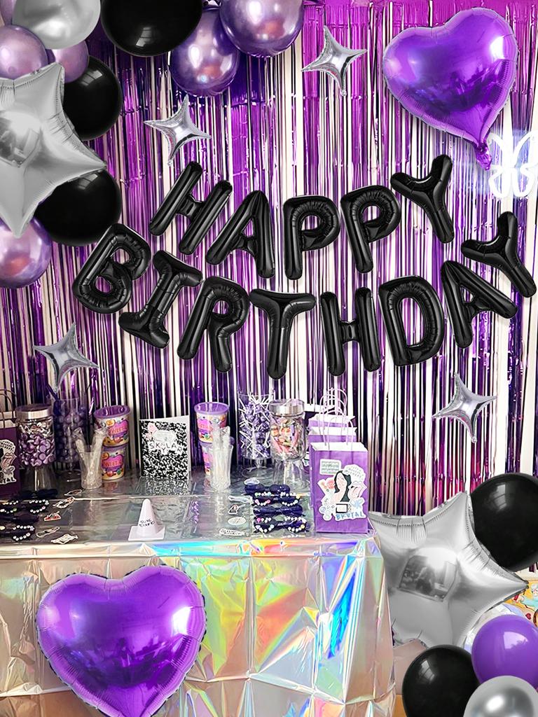 50/53pcs Purple Theme Happy Birthday Balloons, Birthday Party, Wednesday Theme, Wedding, Graduation Ceremony, Party Decoration