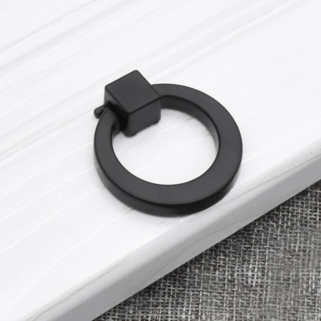 2pcs-Black Drawer Small Handle Wardrobe Cupboard Door Single Hole Circular Pull Ring