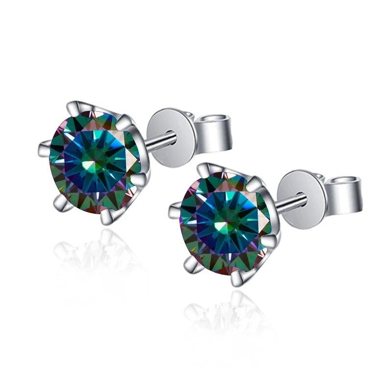 

D цвет 0,5-2 карата, разноцветные серьги-гвоздики с муассанитом, стерлинговое серебро S925, ювелирные серьги для женщин, свадьба 1ct and 1ct