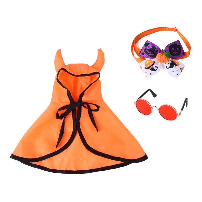 

Cats Holiday Costume Set Halloween Cloak Lovely Cape Collar Orange Glasses 1
