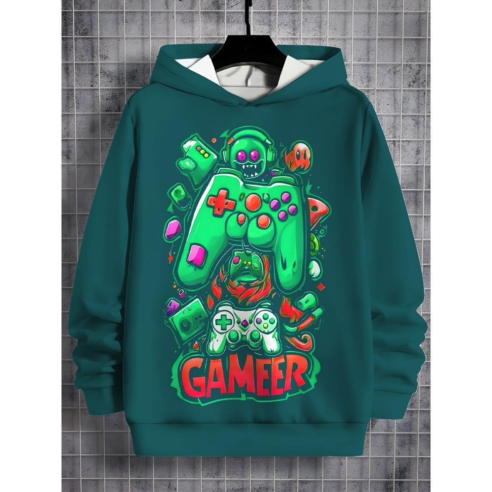 Children Unisex Spring / Autumn 3D Cartoon Game Controller Print Long Sleeve Hoodie for 2025-2026