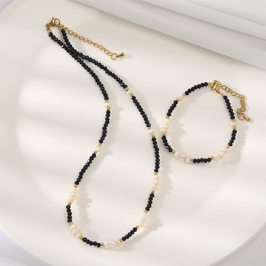 Special-Shaped Baroque Freshwater Pearl Black Spinel Necklace Niche Temperament Retro Black Crystal Collarbone Chain Women