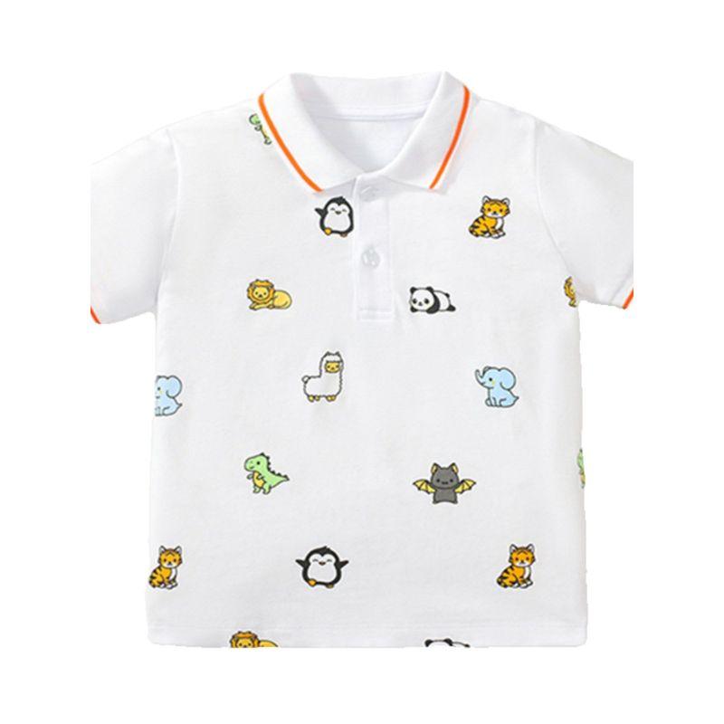 Boys and Girls Animal Short-Sleeved Polo Shirts T-Shirts Summer New Style Children's Clothing Medium and Large Children's Baby Tops Half-Sleeved 345