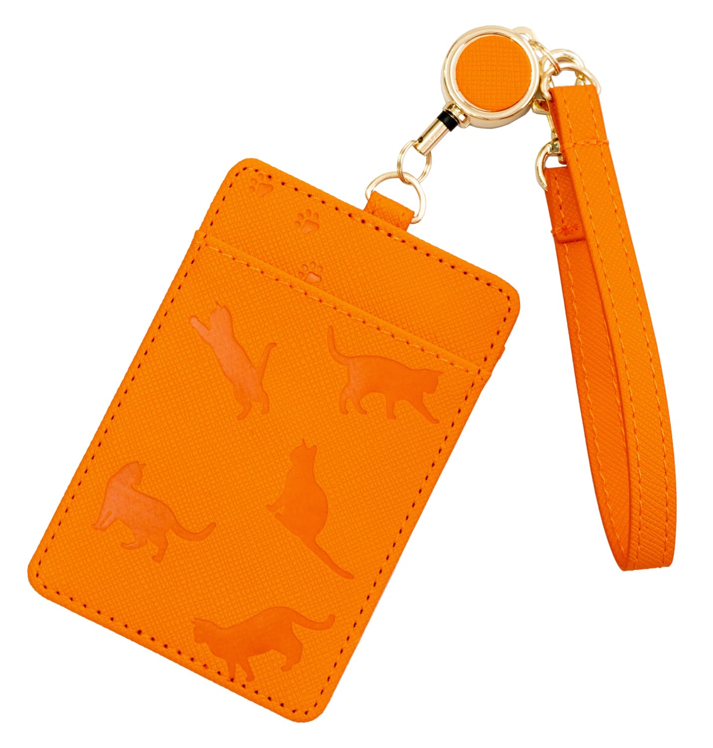 

Mukojima Automotive Parts Manufacturing I Love Cats Pass Case, Camel Orange, with Reel, Double-Sided, IC Card Case, Employee ID Card Case, and