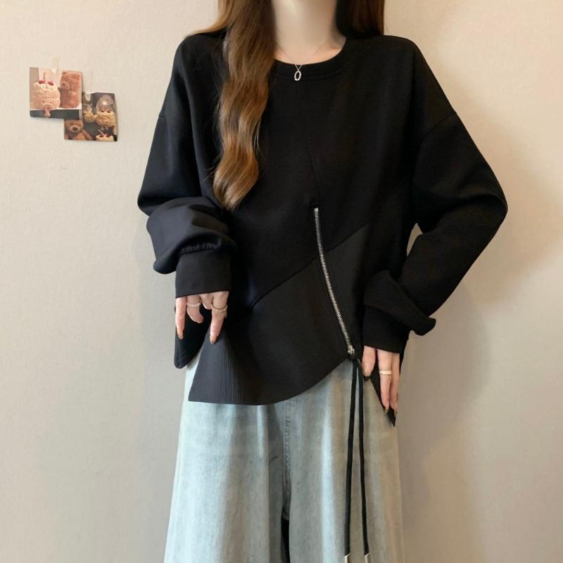 Spring Internet Celebrity New Fashion Sweatshirt for Women with Irregular Zipper and Versatile Top Trendy Design