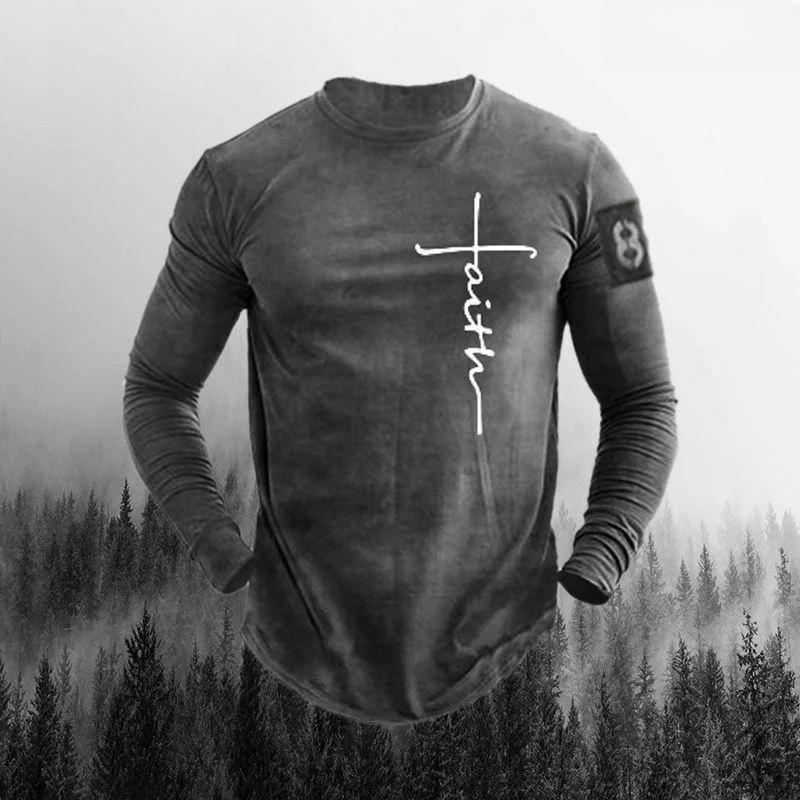 Knight 3D Digital Printing Flag T-shirt Unique Long Sleeve Pullover For Men European Style Cross-country Design