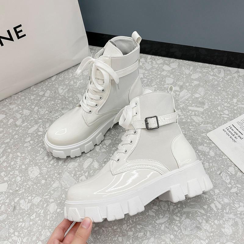 Thick heel thick low splicing short Martin boots new fashion round head front lace-up fashion boots women