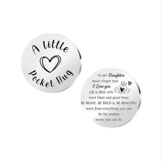 Pock Hug Leather Pocket Token & Stainless Steel Decision Coin Valentine's Day Gift for Lover