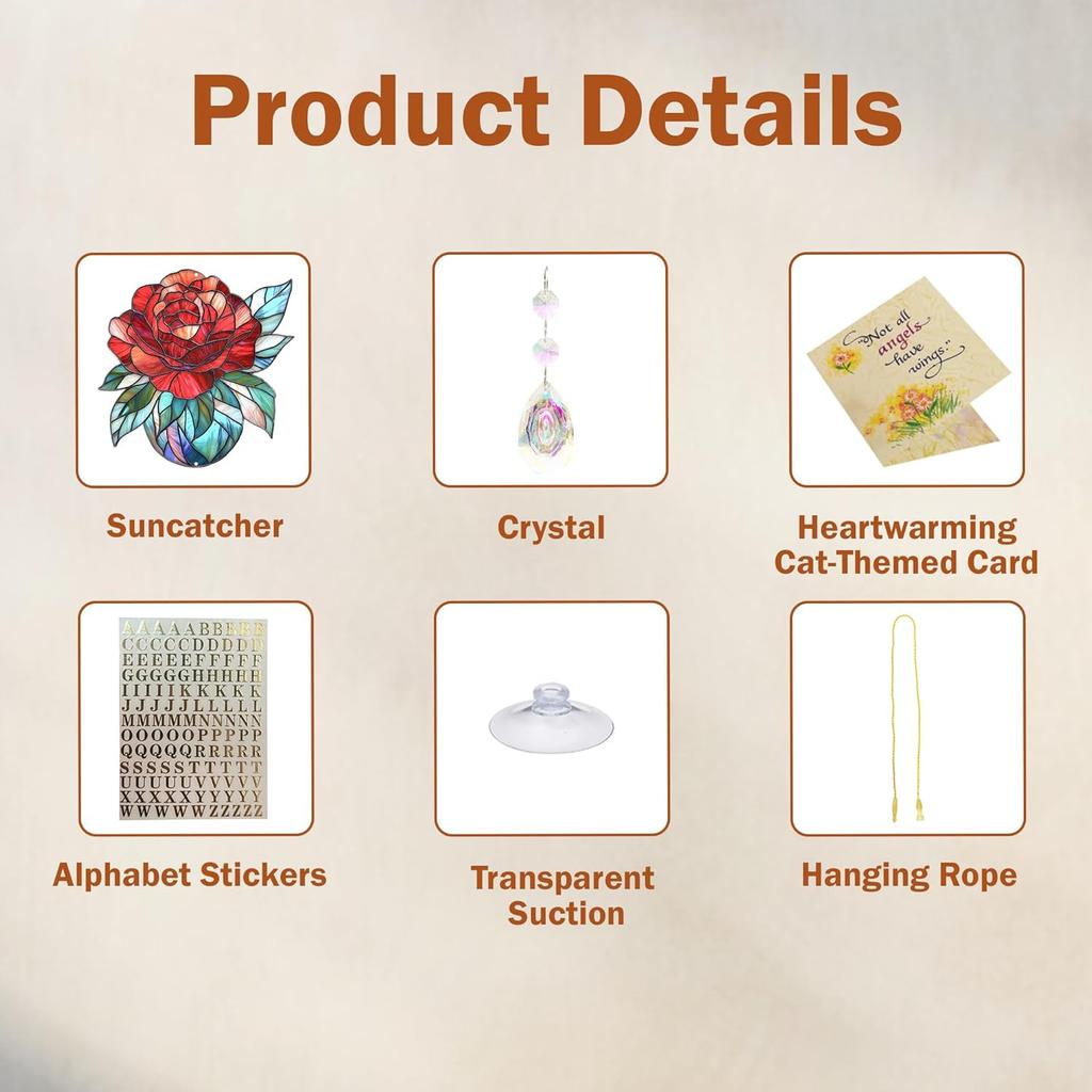 Rose Suncatcher - Birth Flower Gifts for Women, Birth Flower with Name Suncatcher Ornament with Crystal, for Mom, Grandma