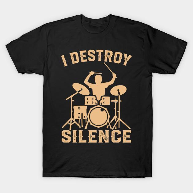 

Men Black Print T-shirt I Destroy Silence - Funny Drummer Drums No-Cut Transfer Paper Print Cotton Tshirt S чорний