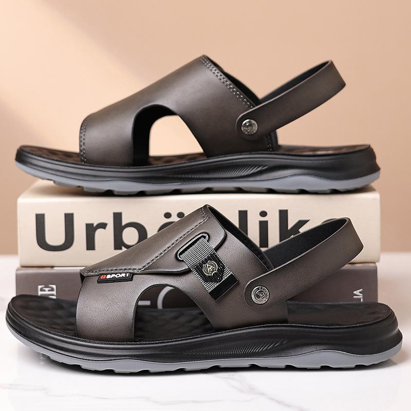 Fashion 2025 Summer New Designer Leather Sandals for Men Solid Color Hallow Beach Shoes Male Dual-use Fashion Casual Slipper Shoes Man