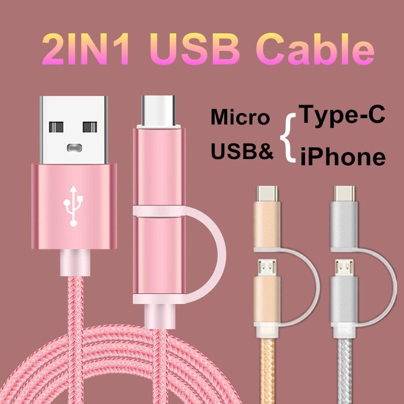 Usb Mobile Cable Buy Multifunction 1M 2 in1 Type-C Micro USB Cable Mobile Phone Charging ...