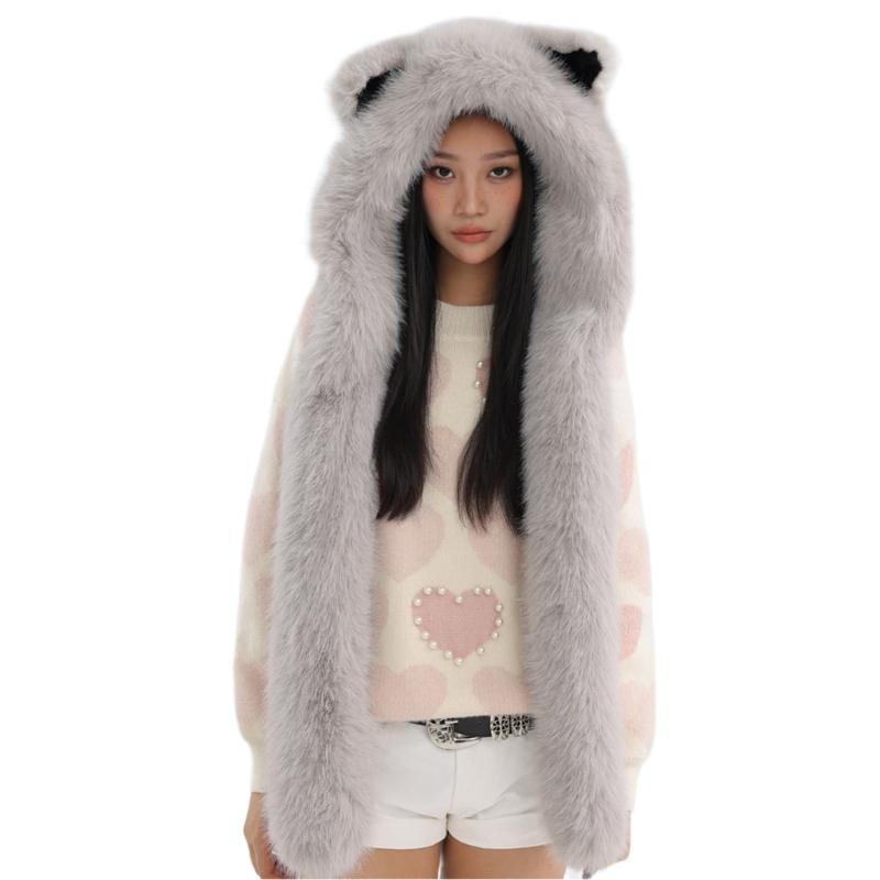 Thicken Warm Scarf Hat Lovely Foxs Ears Women Hat Outdoor Earflap Children Hat for Winter Warmth and Fashionable Look