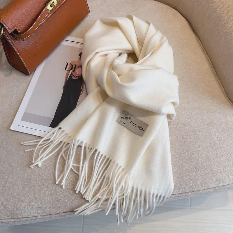 Chic Solid Wool Scarf 100% Wool, Warm, Comfortable, Versatile, Long Tassels