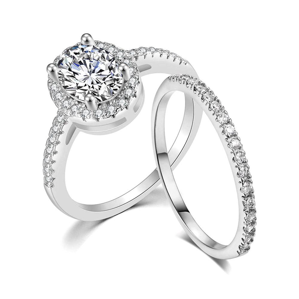 Wedding Engagement Ring Set for Women AAA+ Cubic Zirconia Crystal Rings Rose Gold Color Marriage Bride Accessories Jewelry SR077