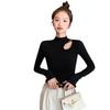 Semi-turtleneck Black Bottoming Shirt Autumn and Winter New Hollow Slim-fitting Long-sleeved Inner Top