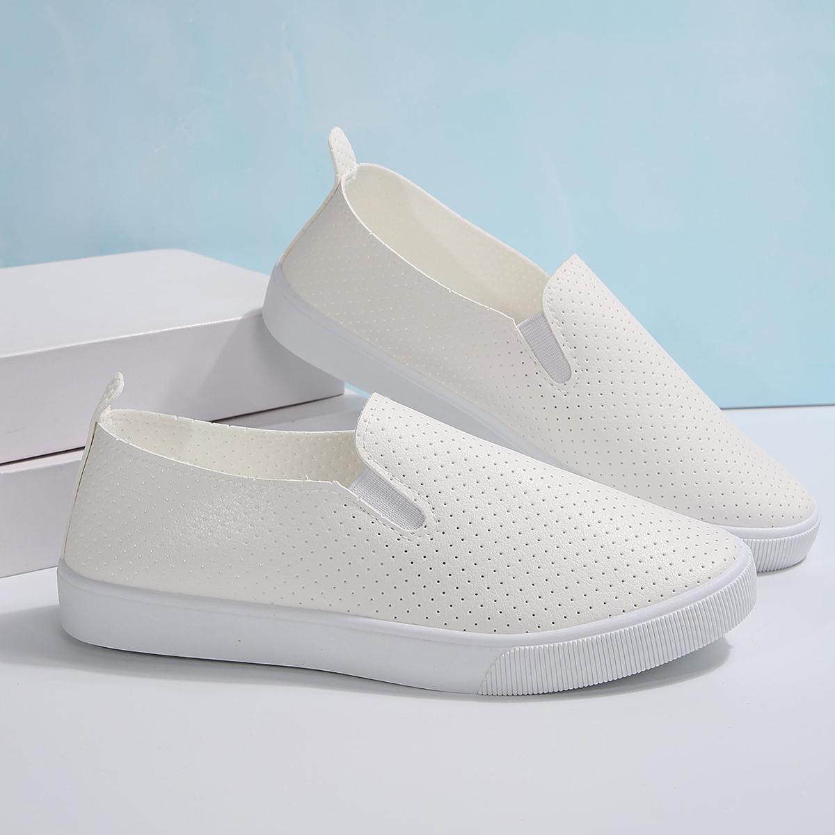 

Женские туфли на плоской подошве 2024 года, новые летние лоферы, дышащие, нескользящие, повседневные, без застежек, кроссовки на плоской подошве 42 белый