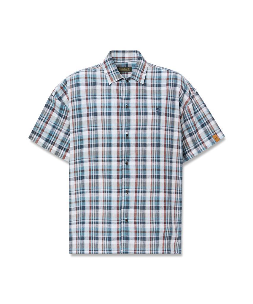 TIMBERLAND [Tokyo Design Collective] Yarn-Dyed Plaid Short Sleeve Shirt - Dark Denim / 0Yh3R-288