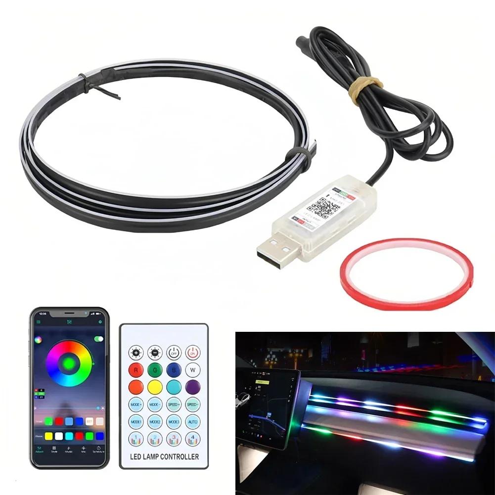 110cm Car Ambient Lights 3 in 1 LED Symphony RGB Atmosphere Lamp Hidden Car Interior Lamp USB APP Remote for Tesla Model 3 Y S X