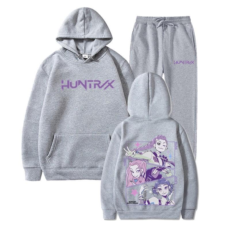 Unisex Hooded Sweatshirt Set Kpop Style Printed Loose Fit Winter