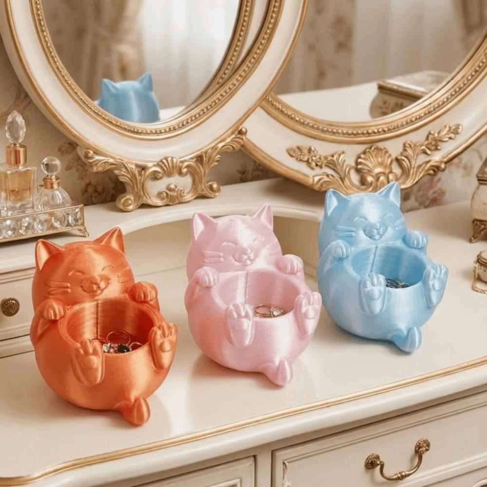 Cute 3D Printed Trinket Holder Plastic Jewelry Storage Box Modern Lucky Cat Storage Box Office