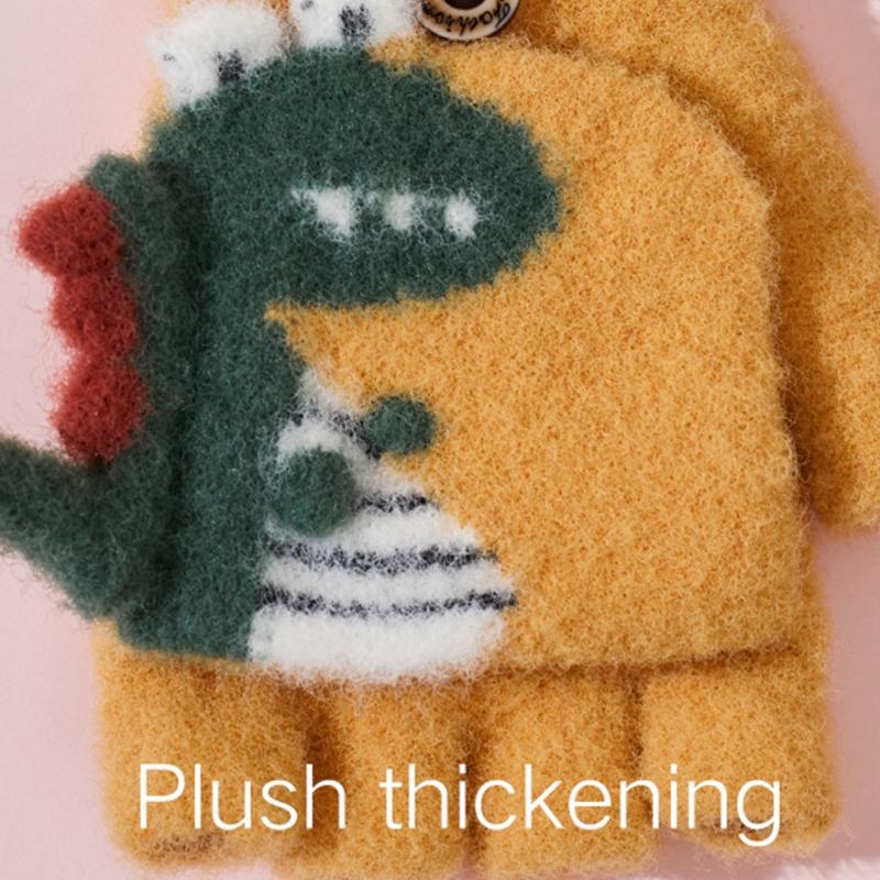 Convertible Gloves Winter Half Finger Mittens Stretchy Knit Half Finger Gloves with Soft Cover for Kids Teens Kawaii