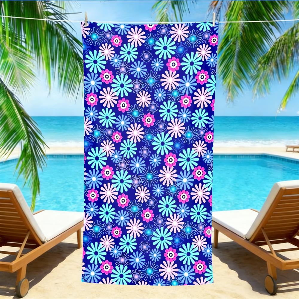 

Neon Floral Beach Towel – Oversized Quick Dry Sand Free with Blue & Pink Daisy Print W40*H60(CM)