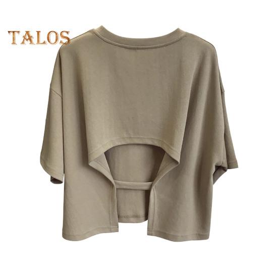 

Женская летняя повседневная футболка с круглым вырезом и коротким рукавом сзади, полые короткие топы, однотонная свободная футболка, уличная одежда 2XL хаки
