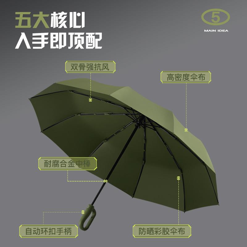 New 10-bone three-fold automatic ring buckle umbrella, colored rubber fabric, sunscreen umbrella, umbrella.