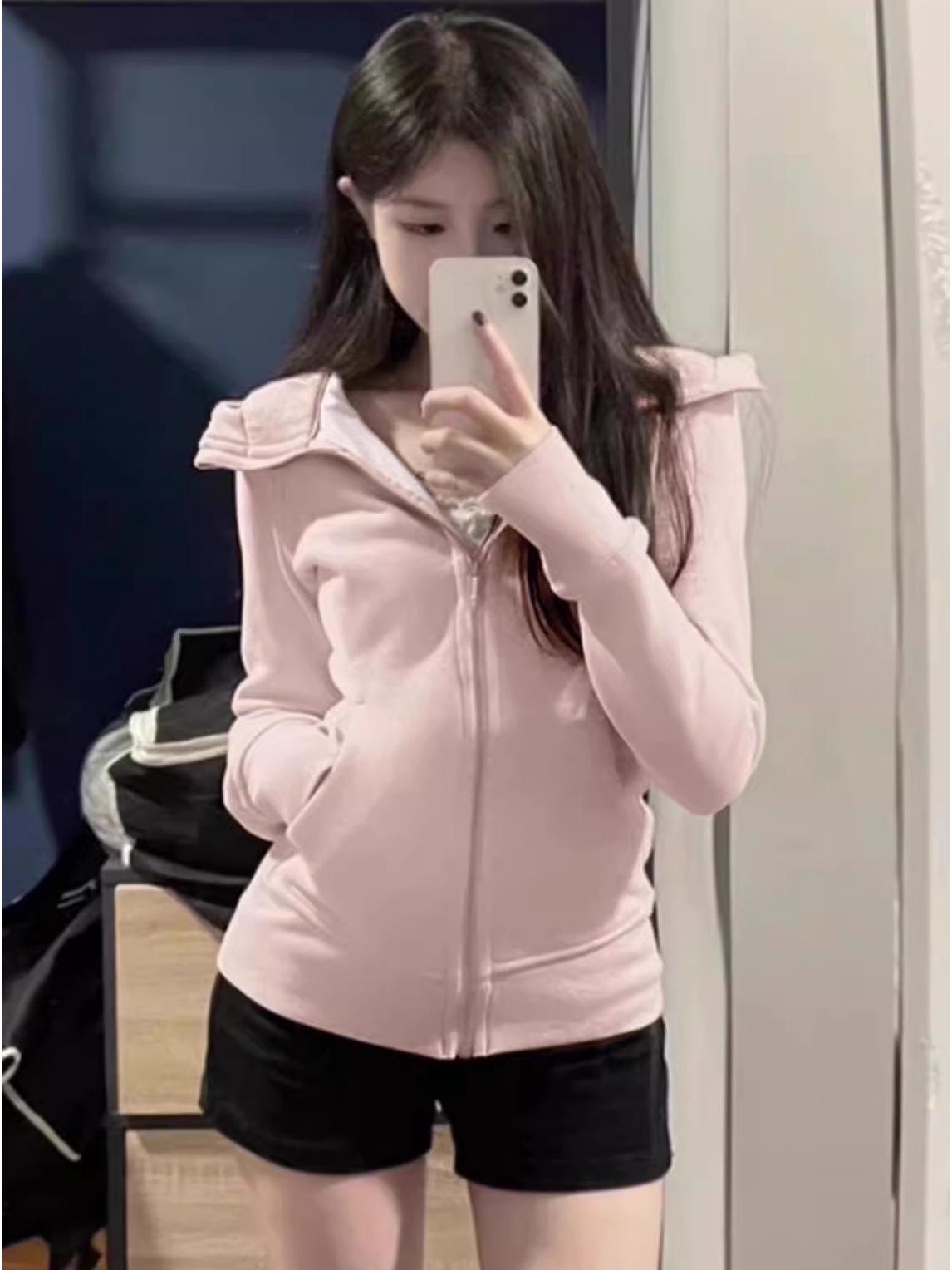 

Женская облегающая розовая куртка и свитер 2024 года на весну и раннюю осень L