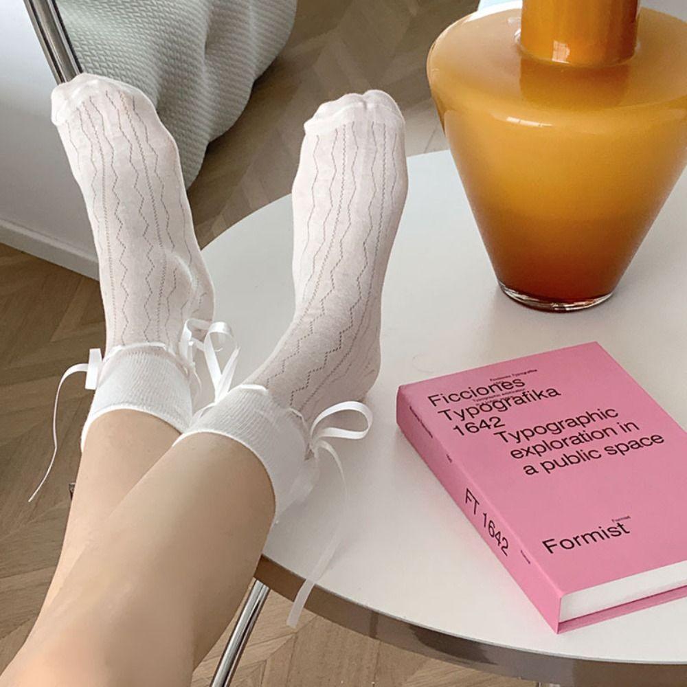 

Lolita Bow Bandage Socks Mid-tube Ribbon Socks Vintage Sweet Socks Student