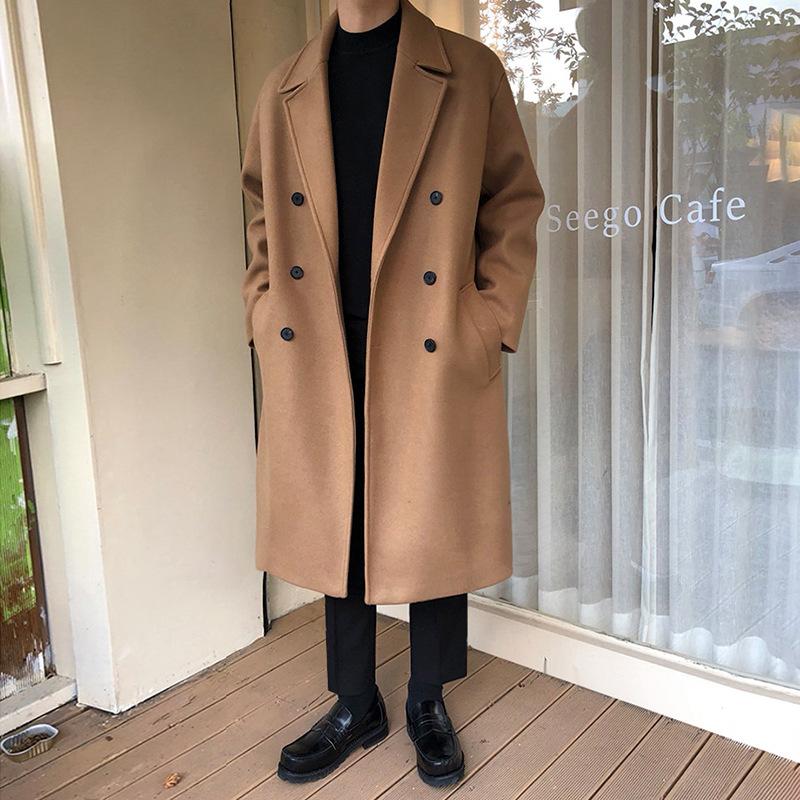 Woolen Coat Men's Mid-length Winter Korean Style Loose Thickened Windbreaker Jacket Trendy Double-sided