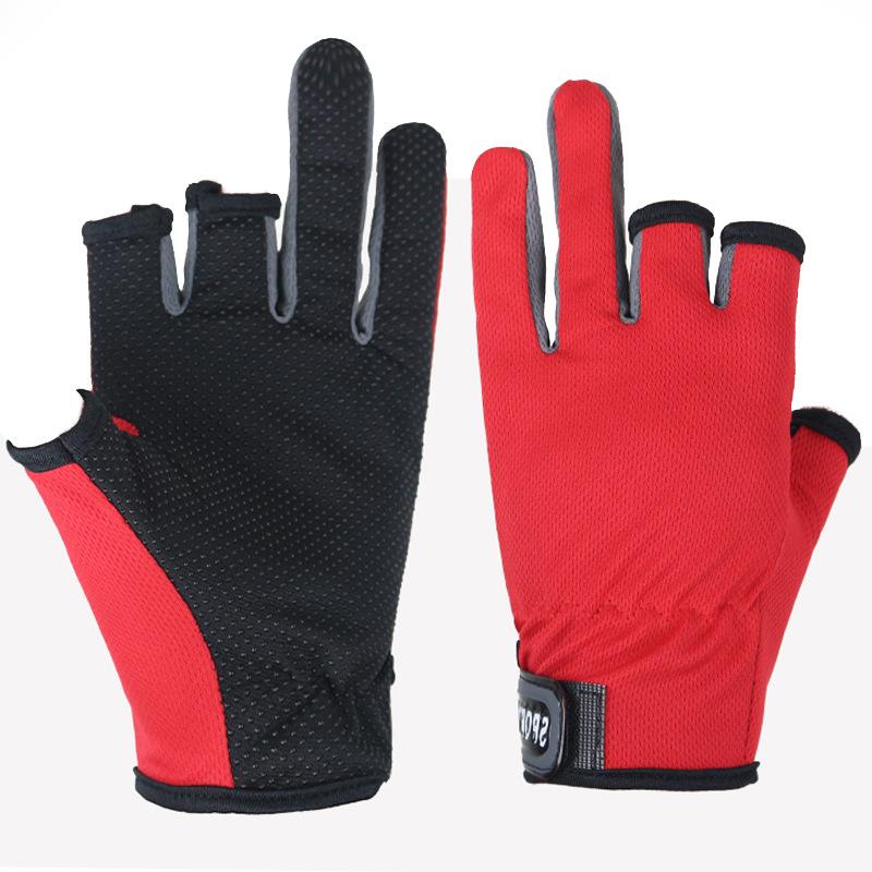 Summer Fishing Sunscreen Gloves Men Breathable Net Design Non-slip Electric Vehicle Bicycle Non-slip Dew Three-finger Touch Screen