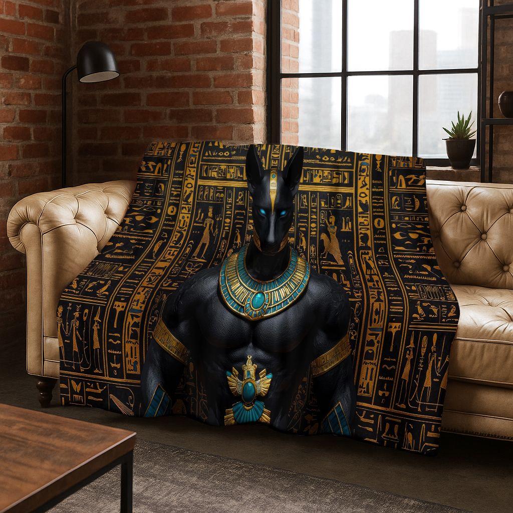 Ancient Egyptian Gods Dead Anubis Pharaoh Tutankhamun Mask Flannel Blanket,Cozy Soft Throw Blanket for Home Bedroom Bed Sofa Kid