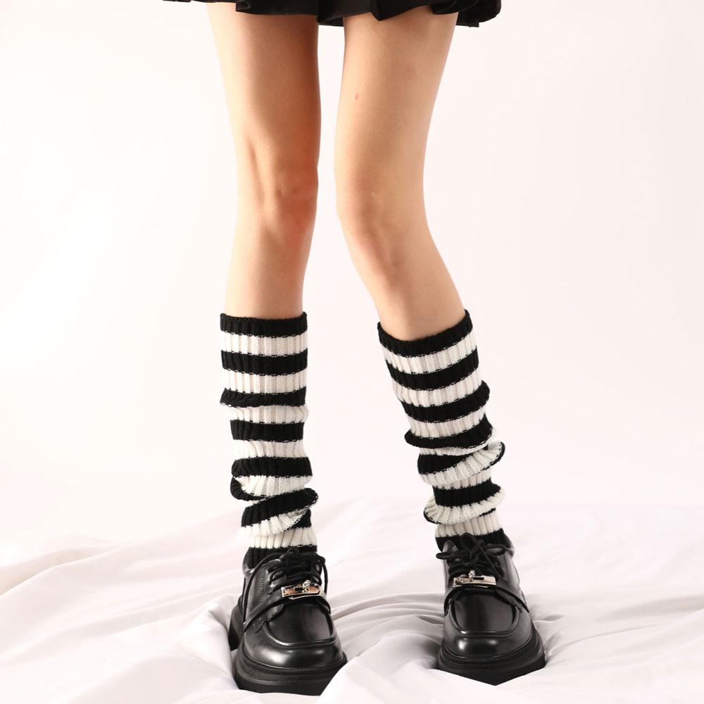 Gothic Damen Gestreifte Beinwärmer Lolita Lange Socken Gestrickte Leggings Japanische Süßigkeiten Wintersocken Kawaii Arm Knöchelwärmer Y2k